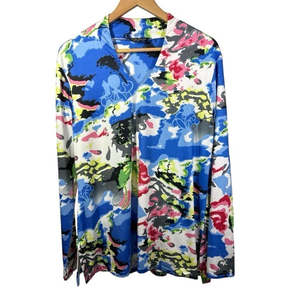 TANGO MANGO Women’s Allover Abstract Print V-Neck Top Multi-Color Extra Large